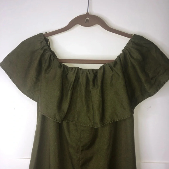 5/$25 
Zara Women Romper Khaki Army Green XS  Ruffle On/Off Shoulder Lyocell - Picture 5 of 7